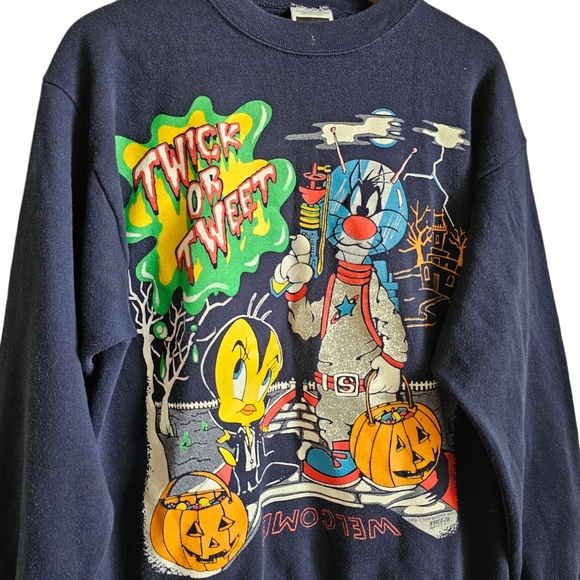 Vintage "Twick Or Tweet" Looney Tunes Tweety Bird Sylvester Halloween Sweater - Picture 2 of 6